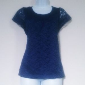 5 / $10 - Navy lace cap short sleeves top blouse